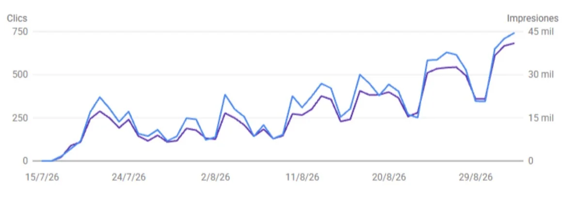 Evolución de clics e impresiones en Google Search Console de un bufete de abogados en Madrid